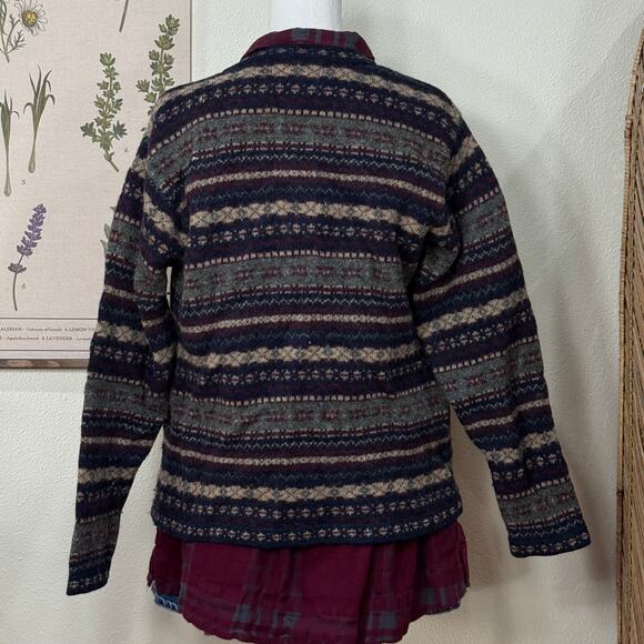 90s Y2k Fair Isle Wool Cardigan Sweater Cottage Prairie Grandma Fairy Grunge M - Picture 4 of 7